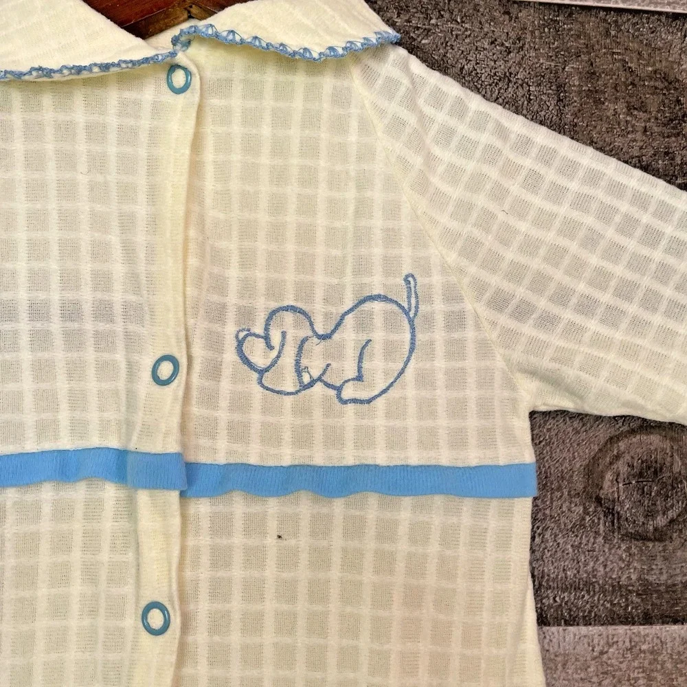 Cutler's Cuvver-Ups 80s Vintage Yellow Embroidered Puppy Sleeper Sz L‎ 14-19 lbs